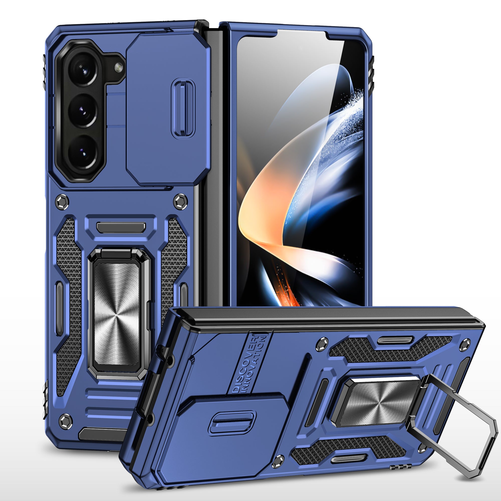 Armor Series For Samsung Galaxy Z Fold6 5G Kickstand Case Slide Lens Cover PC+TPU Phone Shell - Navy Blue Armor Series For Samsung Galaxy Z Fold6 5G Kickstand Case Slide Lens Cover PC+TPU Phone Shell - Navy Blue